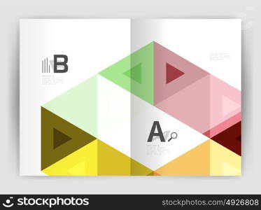 Modern business brochure or leaflet print cover template. Modern business brochure or leaflet print cover template. Abstract background with color triangles. Vector design for workflow layout, diagram, number options or web design