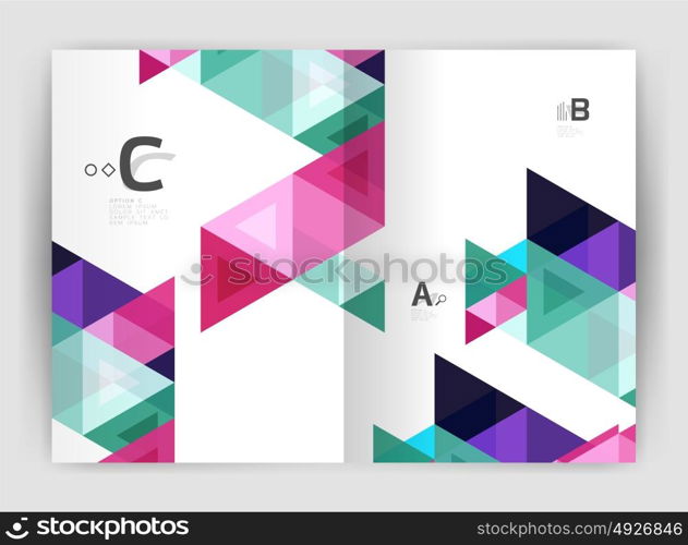 Modern business brochure or leaflet print cover template. Modern business brochure or leaflet print cover template. Abstract background with color triangles. Vector design for workflow layout, diagram, number options or web design