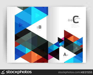 Modern business brochure or leaflet print cover template. Modern business brochure or leaflet print cover template. Abstract background with color triangles. Vector design for workflow layout, diagram, number options or web design