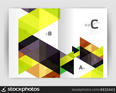 Modern business brochure or leaflet print cover template. Modern business brochure or leaflet print cover template. Abstract background with color triangles. Vector design for workflow layout, diagram, number options or web design