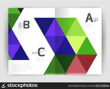 Modern business brochure or leaflet print cover template. Modern business brochure or leaflet print cover template. Abstract background with color triangles. Vector design for workflow layout, diagram, number options or web design