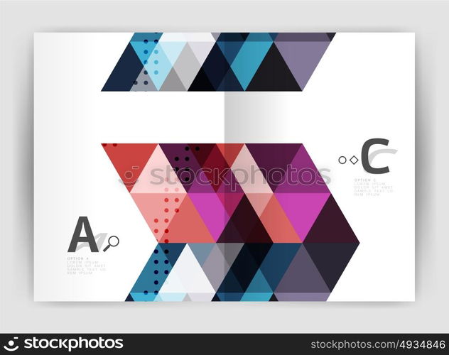 Modern business brochure or leaflet print cover template. Modern business brochure or leaflet print cover template. Abstract background with color triangles. Vector design for workflow layout, diagram, number options or web design