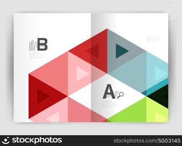 Modern business brochure or leaflet print cover template. Modern business brochure or leaflet print cover template. Abstract background with color triangles. Vector design for workflow layout, diagram, number options or web design