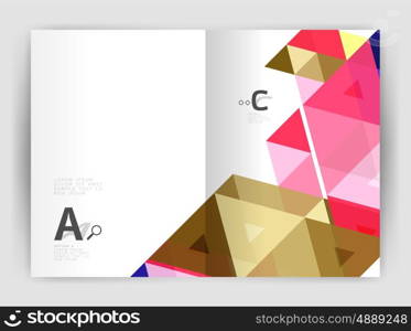 Modern business brochure or leaflet print cover template. Abstract background with color triangles. Vector design for workflow layout, diagram, number options or web design