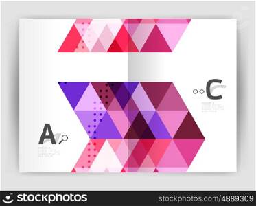 Modern business brochure or leaflet print cover template. Abstract background with color triangles. Vector design for workflow layout, diagram, number options or web design