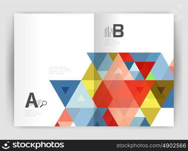 Modern business brochure or leaflet print cover template. Abstract background with color triangles. Vector design for workflow layout, diagram, number options or web design