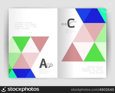 Modern business brochure or leaflet print cover template. Abstract background with color triangles. Vector design for workflow layout, diagram, number options or web design