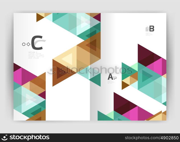 Modern business brochure or leaflet print cover template. Abstract background with color triangles. Vector design for workflow layout, diagram, number options or web design