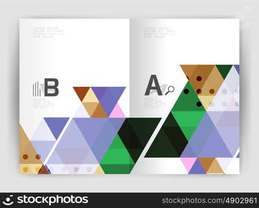 Modern business brochure or leaflet print cover template. Abstract background with color triangles. Vector design for workflow layout, diagram, number options or web design