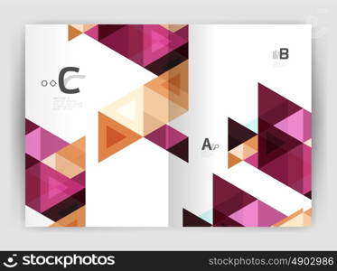 Modern business brochure or leaflet print cover template. Abstract background with color triangles. Vector design for workflow layout, diagram, number options or web design