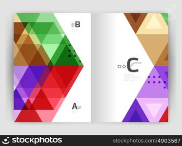 Modern business brochure or leaflet print cover template. Abstract background with color triangles. Vector design for workflow layout, diagram, number options or web design