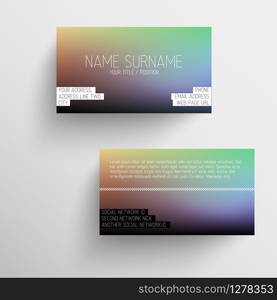 Modern business card template with blurred background and white text