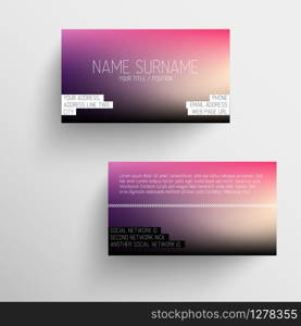 Modern business card template with blurred background and white text