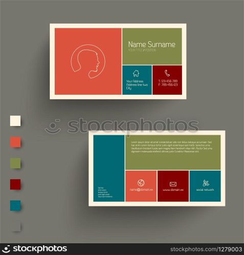 Modern business card template with flat mobile user interface - retro color version