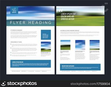 Modern business corporate brochure flyer design vector template with photo and sample content. Front and back side template flyer for print in a4 size. Layout with sample content. Modern brochure template flyer design vector template