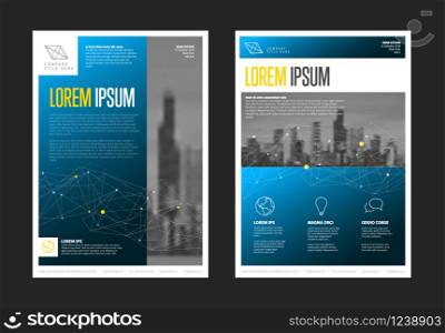 Modern business corporate brochure flyer design vector template with photos and sample content - blue gradient version