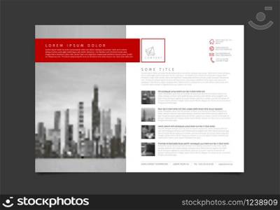 Modern business corporate brochure flyer design vector template with photos and sample content - horizontal red version