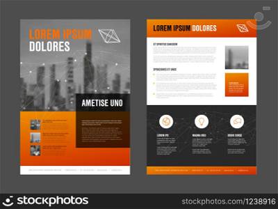 Modern business corporate brochure flyer design vector template with photos and sample content - yellow red gradient version