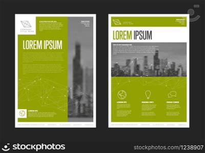 Modern business corporate brochure flyer design vector template with photos and sample content - green version. Modern business corporate brochure flyer design template