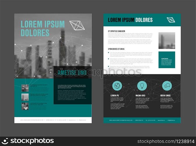 Modern business corporate brochure flyer design vector template with photos and sample content - teal version. Modern business corporate brochure flyer design template