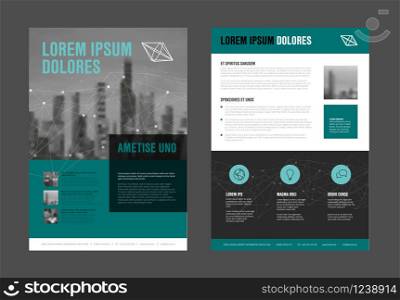 Modern business corporate brochure flyer design vector template with photos and sample content - teal version. Modern business corporate brochure flyer design template