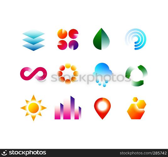Modern business emblems with geometric shapes. Abstract vibrant color logo vector design collection. Geometric colored emblem for business corporate illustration. Modern business emblems with geometric shapes. Abstract vibrant color logo vector design collection