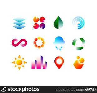 Modern business emblems with geometric shapes. Abstract vibrant color logo vector design collection. Geometric colored emblem for business corporate illustration. Modern business emblems with geometric shapes. Abstract vibrant color logo vector design collection