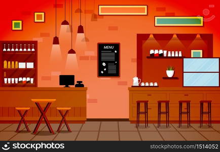 Modern Cafe Coffee Shop Interior Furniture Restaurant Flat Design Illustration