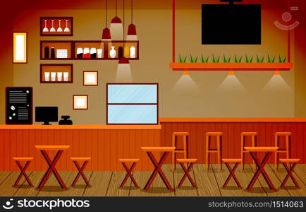 Modern Cafe Coffee Shop Interior Furniture Restaurant Flat Design Illustration
