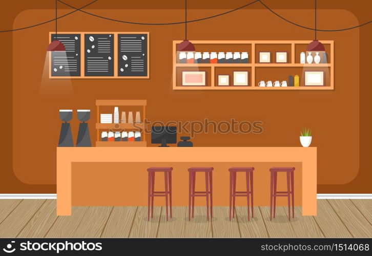 Modern Cafe Coffee Shop Interior Furniture Restaurant Flat Design Illustration