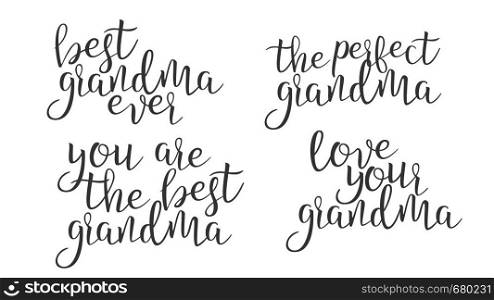 Modern Calligraphy Ink Of Word Grandma Vector. Stylish Creative Typography Black And White Inscription Handwritten Letters Best Perfect Grandma Ever Love Elegant Decoration. Text Flat Illustration. Modern Calligraphy Ink Of Word Grandma Vector