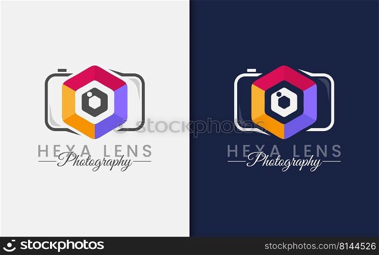 Modern Camera Photography Logo with Abstract Colorful Hexagon Lens Logo Design.