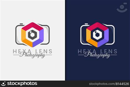 Modern Camera Photography Logo with Abstract Colorful Hexagon Lens Logo Design.
