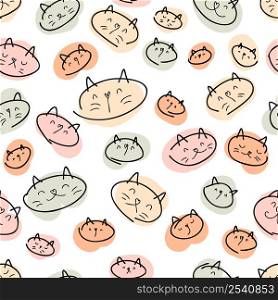 Modern cats faces seamless pattern, great design for any purposes. Perfect for T-shirt, textile and print. Abstract nature vector background for decor and design.