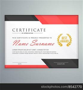 modern certificate design with geometric red and black shapes