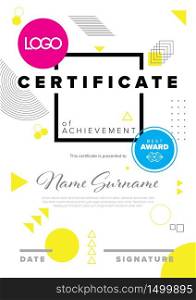 Modern certificate of achievement template with place for your content - abstract geometry graphic shapes. Modern certificate template