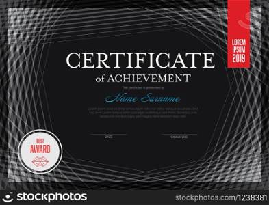 Modern certificate of achievement template with place for your content - dark version. Modern vector lines certificate template - dark version