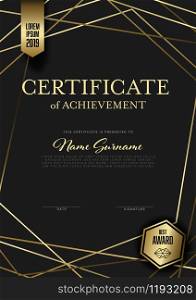 Modern certificate of achievement template with place for your content - vertical golden design