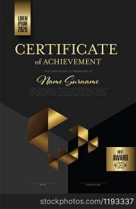 Modern certificate of achievement template with place for your content - vertical golden design