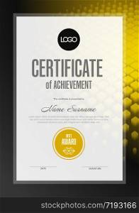 Modern certificate of achievement template with place for your content - yellow and black version
