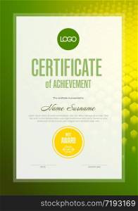 Modern certificate of achievement template with place for your content - yellow and green version. Vector Infographic typography timeline report template