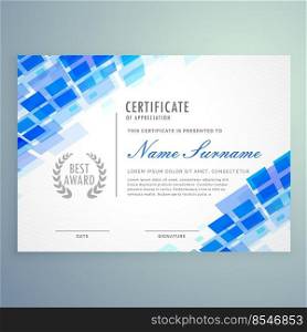 modern certificate template with blue mosiac shapes