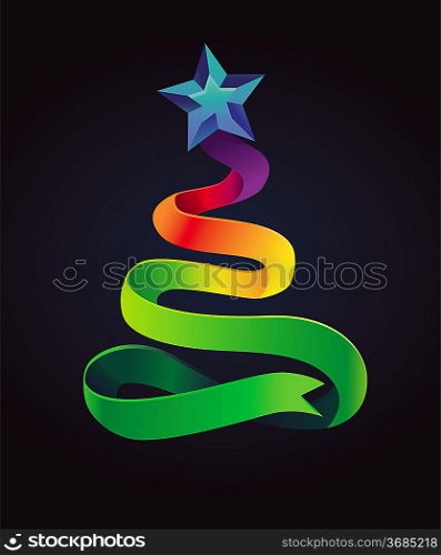 Modern christmas card with tree made from ribbon - vector background