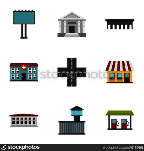 Modern city icons set. Flat illustration of 9 modern city vector icons for web. Modern city icons set, flat style