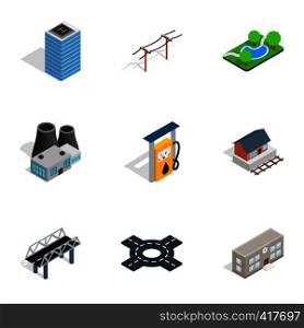 Modern city icons set. Isometric 3d illustration of 9 modern city vector icons for web. Modern city icons, isometric 3d style
