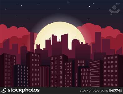 Modern City Landscape Buildings and Architecture Real Estate Silhouette Vector Background Illustration in Line Simple Geometric Flat Style
