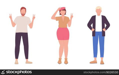 Modern city residents semi flat color vector characters set. Editable figures. Full body people on white. Simple cartoon style spot illustration pack for web graphic design and animation. Modern city residents semi flat color vector characters set