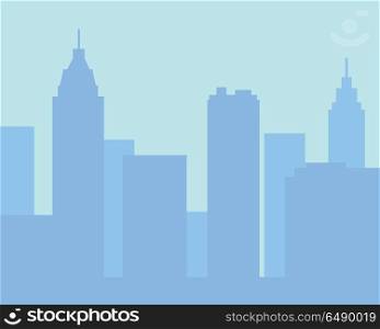 Modern City Silhouette. Skyscrapers and Buildings. Modern city silhouette. Business city with skyscrapers, fashionable houses. Office buildings design in flat style. For posters, banners, web, wallpapers. Apartment architecture. Vector illustration