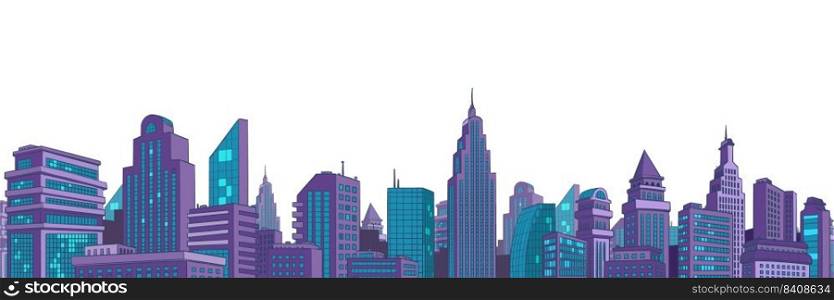 Modern city skyscrapers panorama of tall buildings, urban background. Pop art retro vector illustration comic caricature 50s 60s style vintage kitsch. Modern city skyscrapers panorama of tall buildings, urban background