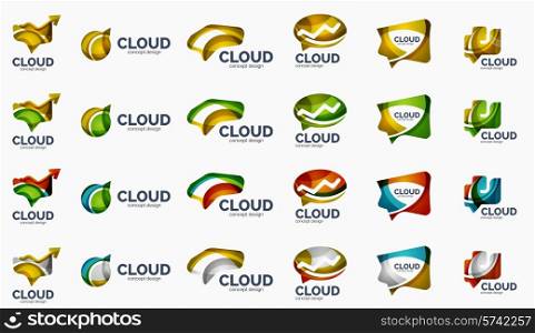 Modern cloud company logo set, made of overlapping wavy shapes